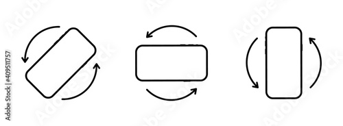 Icons Rotate smartphone. Mobile phone rotation symbols set. Phone screen vertical or horisontal turn. Vector illustration.