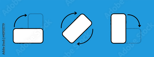Icons Rotate smartphone. Mobile phone rotation symbols set. Phone screen vertical or horisontal turn. Vector illustration.