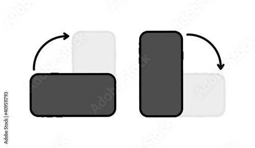 Icons Rotate smartphone. Mobile phone rotation symbols set. Phone screen vertical or horisontal turn. Vector illustration.