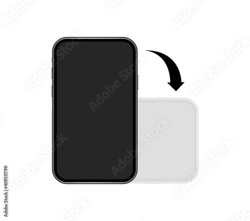 Icons Rotate smartphone. Mobile phone rotation symbols set. Phone screen vertical or horisontal turn. Vector illustration.
