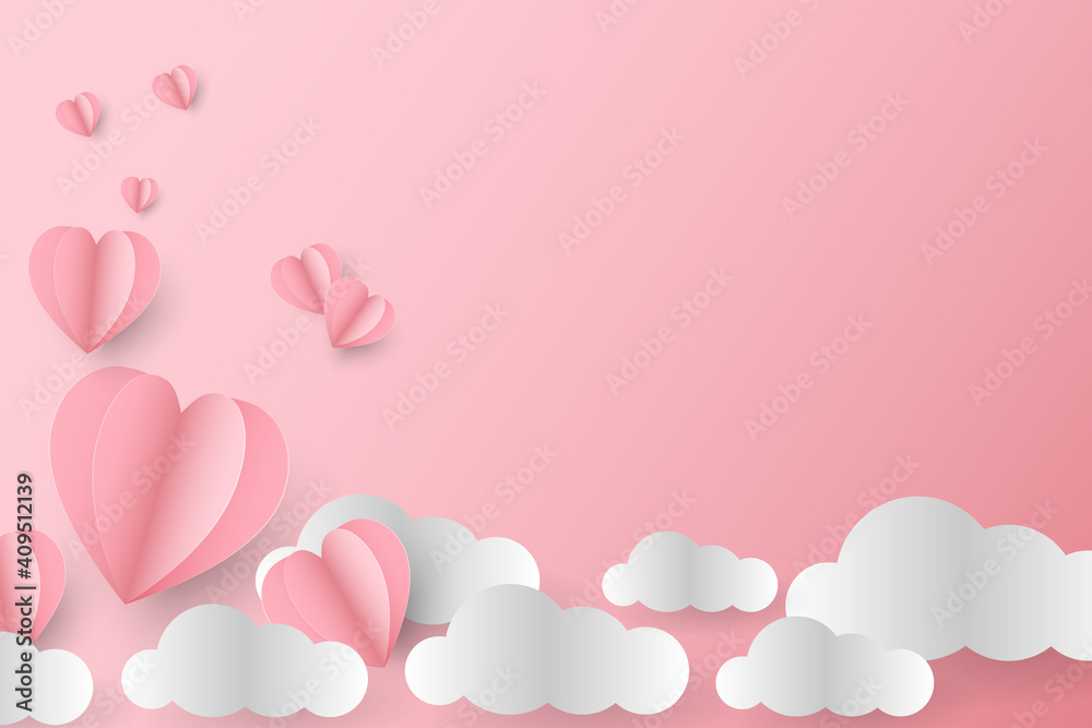 Paper art of heart flying in the sky, valentine's day concept, vector art and illustration.