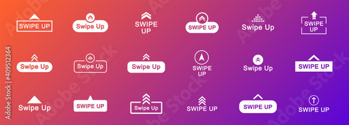 Swipe up icon set. Arrow up buttons. Swipe Up icons for social media stories. Scroll pictogram. Web icons for advertising and marketing. Vector illustration.