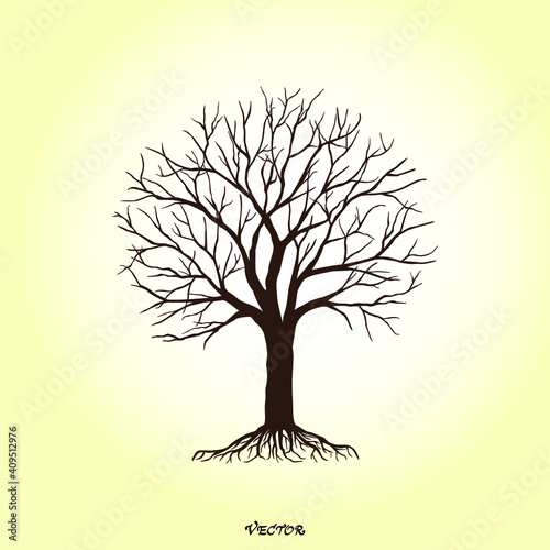 Branch Tree or Naked tree silhouette. Hand drawn isolated illustrations. Flat style isolated on a light background.