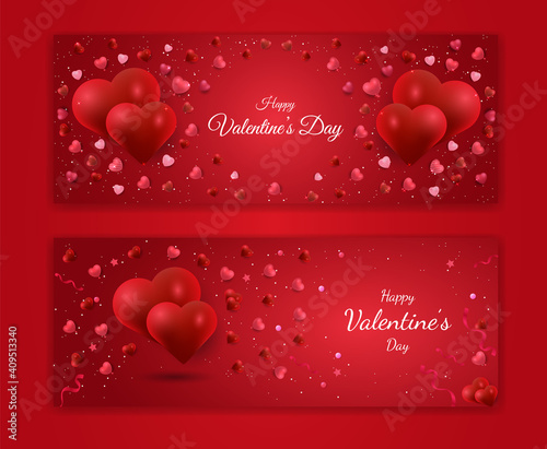 Valentine's day background design with colorful 3d realstick love shape banner design photo