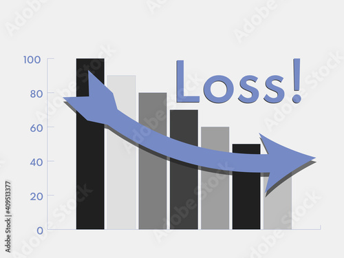 Graph down income arrow, Business Loss. Chart weight loss