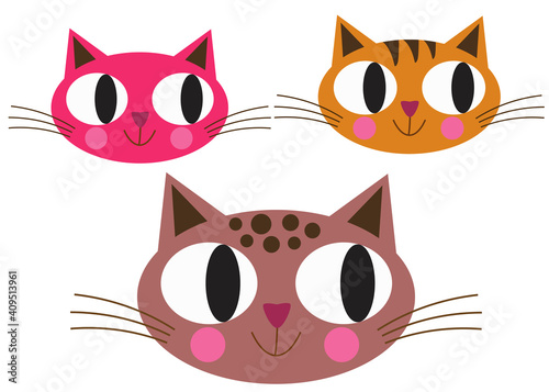 Heads of funny cartoon cats in a set.