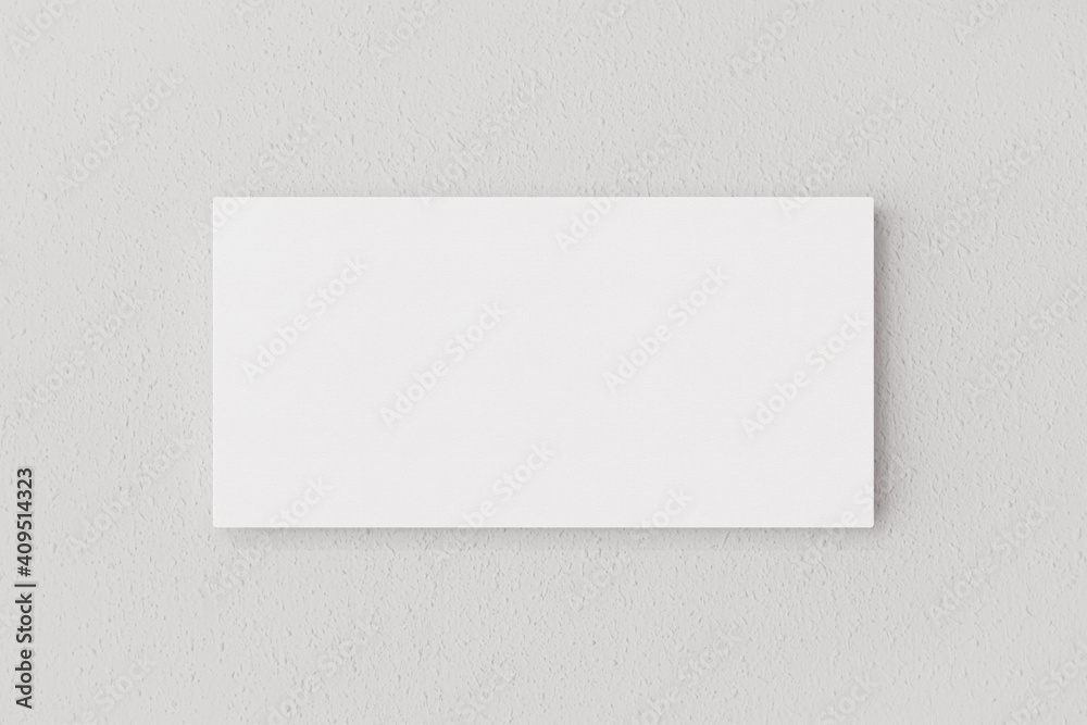 Rectangular blank canvas of 2x1 proportions to present artwork, illustrations or photos hanging on a white wall. 3D Rendering Rectangular blank canvas of 2x1 proportions to present artwork, illustrations or photos hanging on a white wall. 3D Rendering