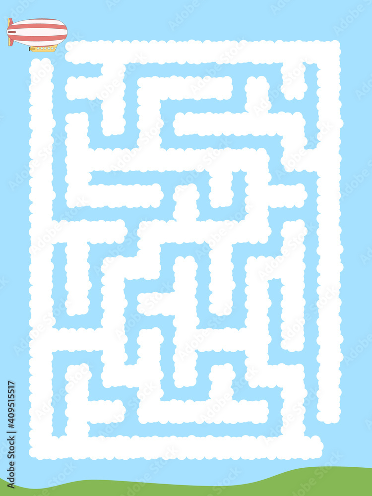 Maze. Zeppeling flying through the clouds. Educational game for children. Maze. Zeppeling flying through the clouds. Educational game for children.
