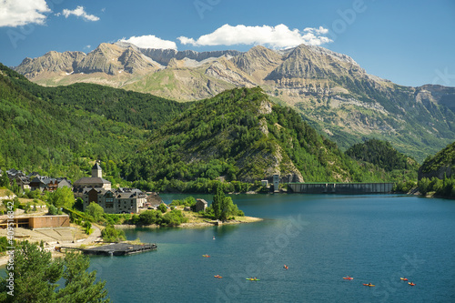 view of the Lanuza reservoir located in the Aragonese Pyrenees in the province of Huesca  Spain