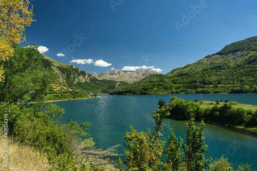 Fototapeta Naklejka Na Ścianę i Meble -  view of the Lanuza reservoir located in the Aragonese Pyrenees in the province of Huesca, Spain