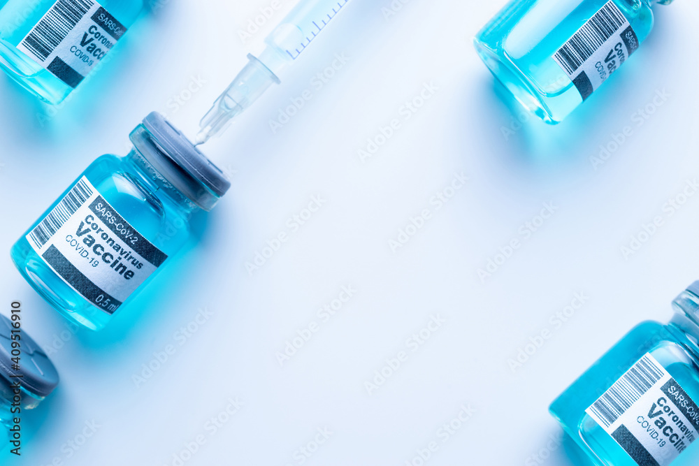 Disease outbreak. Medical syringe with needle for protection flu virus and coronavirus. Covid vaccine on white. Syringe, medical injection.