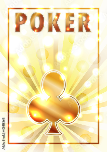 Casino Poker Clubs ace golden playing cards, vector illustration