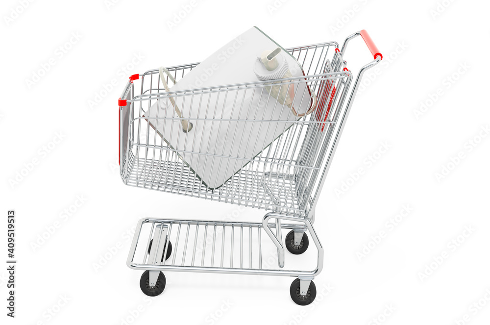 Shopping cart with nebulizer, 3D rendering Shopping cart with nebulizer, 3D rendering
