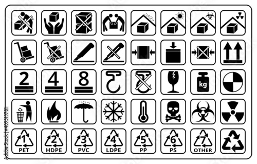 Packaging Symbols, signs set, pictogram