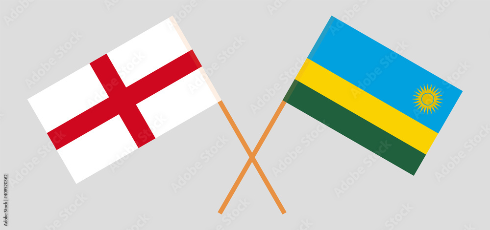Crossed flags of England and Rwanda