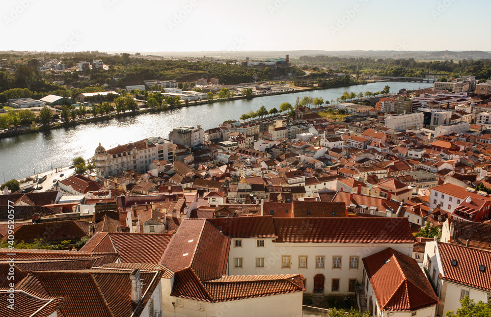 Aerial view of the city, Mondego River, Coimbra, Portugal