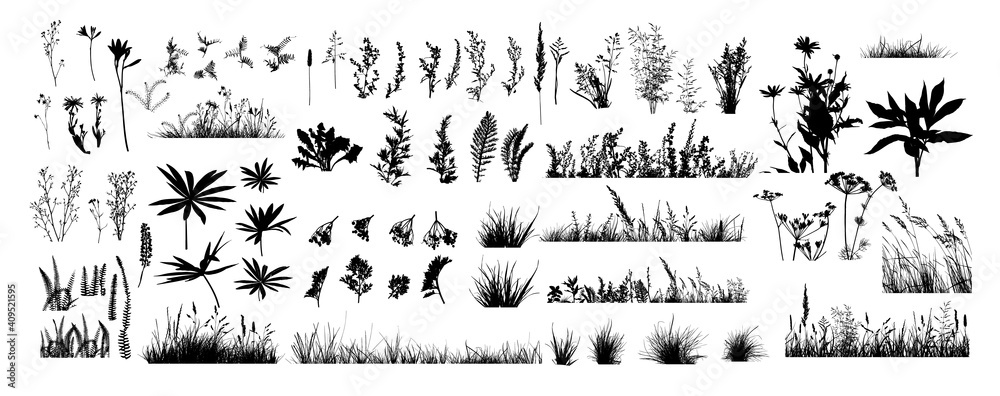 The silhouette of the grass set. Vector illustration