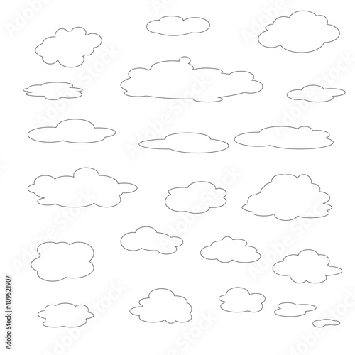 Set of sketch clouds. Realistic elements. Flat style vector illustration.