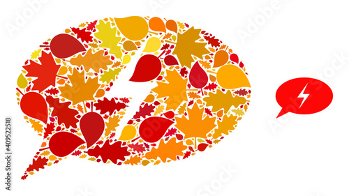 Emergency Message mosaic icon designed for fall season. Vector emergency message mosaic is designed from random autumn maple and oak leaves. Mosaic autumn leaves in bright gold, brown and red colors.