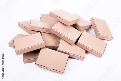 Stack of boxes of the same size isolated on white background