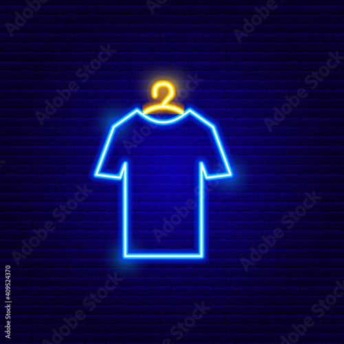 Neon T-Shirt Icon. Vector Illustration of Cloth Object
