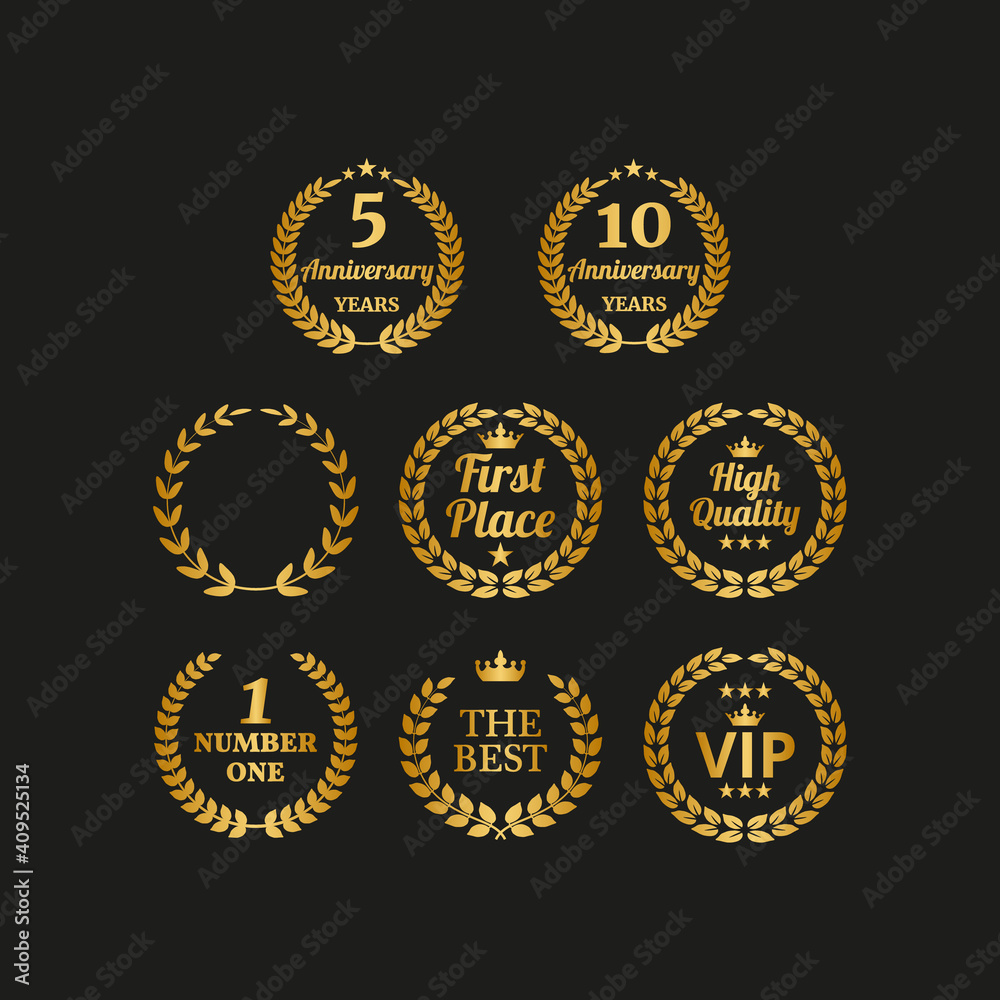 Set of golden laurel wreaths on black background. Set of golden laurel wreaths on black background.