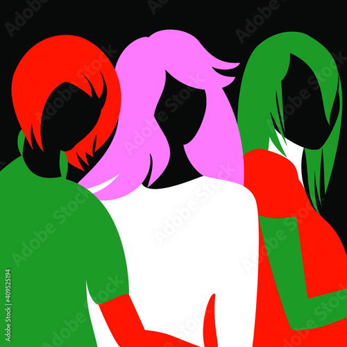 An abstract vector illustration of diverse women standing together in friendship with solidarity and sisterhood