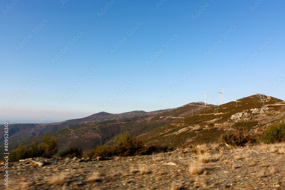 Mountain landscape panorama with blue sky, Serra do Açor, Arganil, Portugal Mountain landscape panorama with blue sky, Serra do Açor, Arganil, Portugal