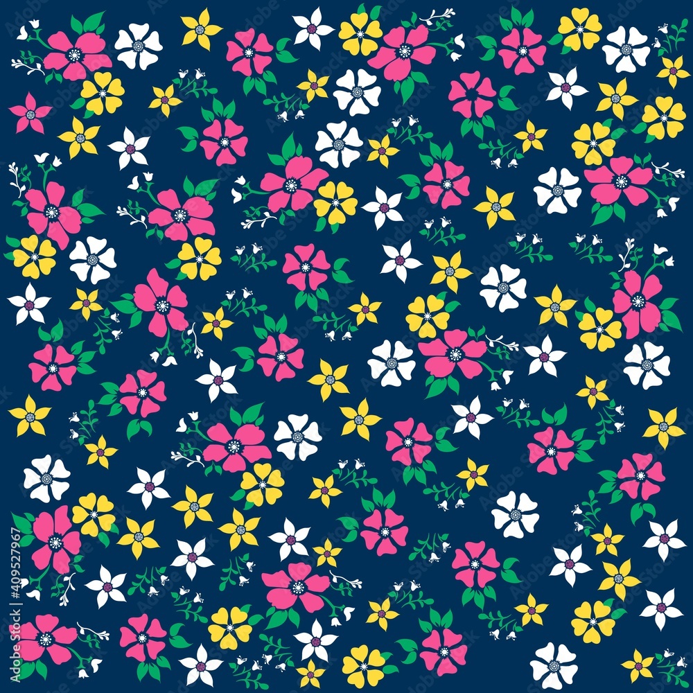 Illustration pattern cute flowers with background for fashion design or other products.