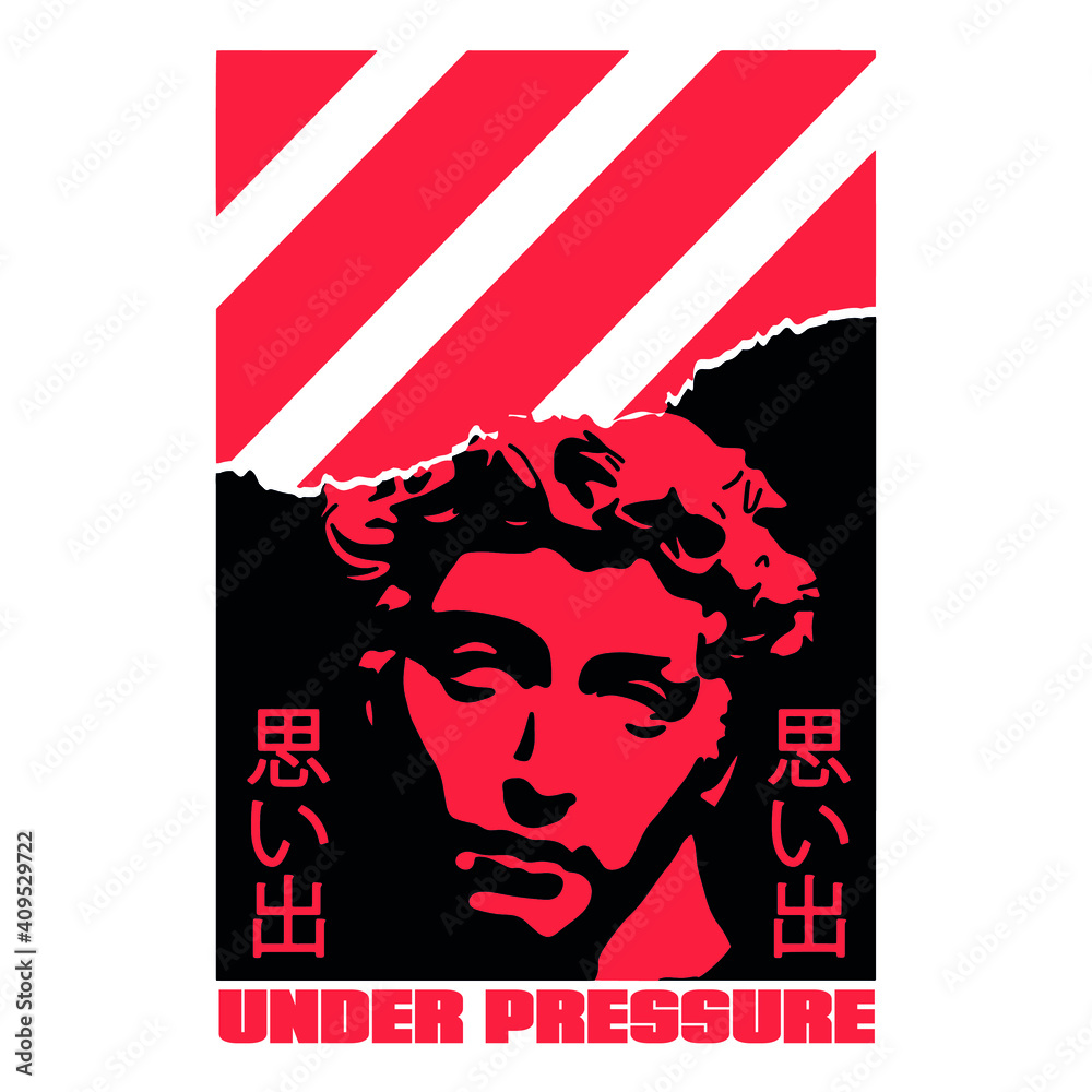 Fototapeta premium Torn paper effect statue with japanese slogan with manga face Translation: 