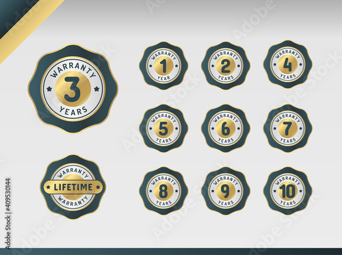1, 2, 3, 4, 5, 6, 7, 8, 9, 10 years and lifetime warranty label set. Vector Design Illustration.