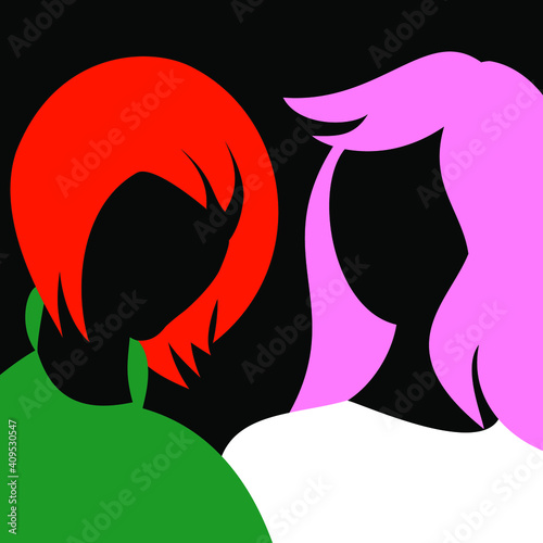 An abstract vector illustration of two diverse women standing together in friendship with solidarity and sisterhood
