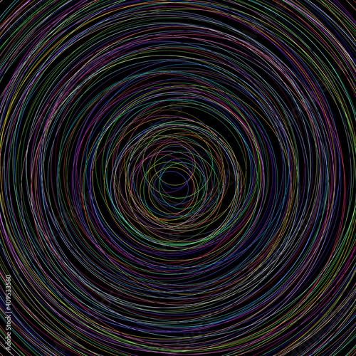 Abstract illustration of various color circles on black background