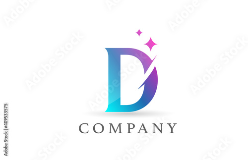 D pink blue gradient alphabet letter logo for business and company. Creative lettering and corporate identity. Branding design