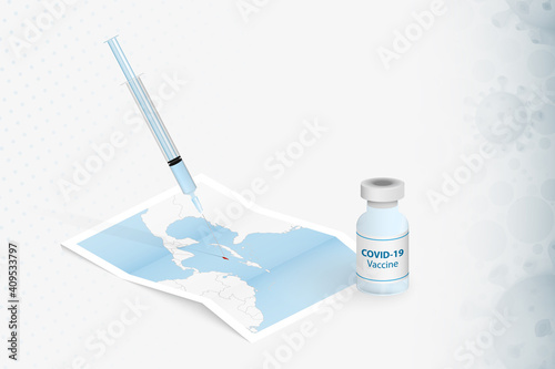 Jamaica Vaccination, Injection with COVID-19 vaccine in Map of Jamaica.