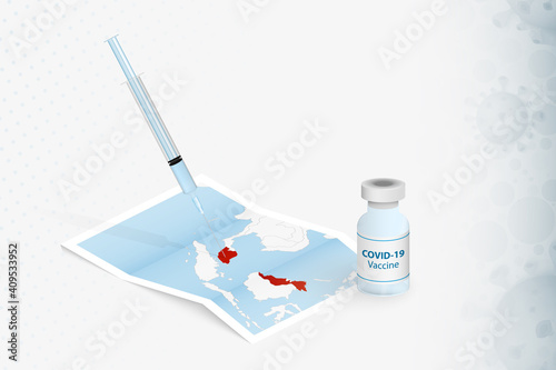 Malaysia Vaccination, Injection with COVID-19 vaccine in Map of Malaysia.