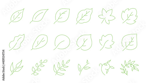 Vector line icon set with simple doodle leaf.