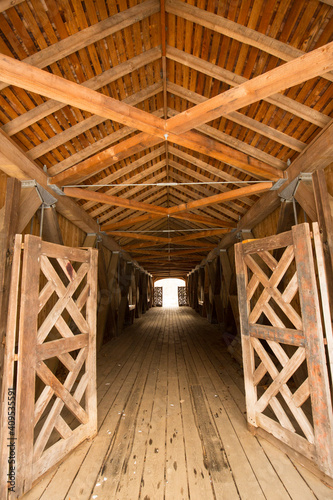 Inside the Comstock Covered Bridge in Colchester, Connecticut.