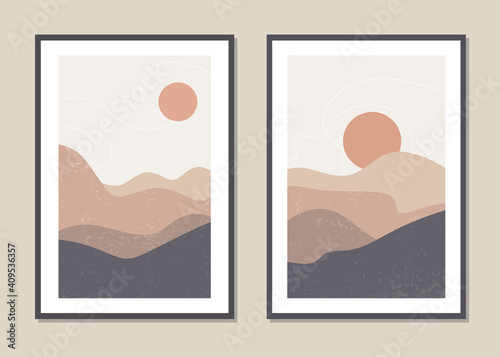 Wall art landscape of desert dunes. Abstract landscape design for covers, posters, prints, wall art in minimalism style. Vector.