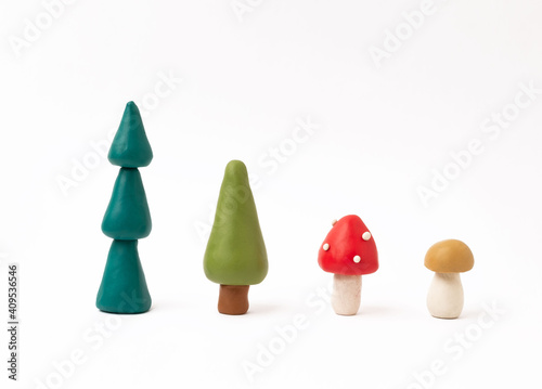 plasticine trees and mushrooms plasticine/ DIY made of plasticine