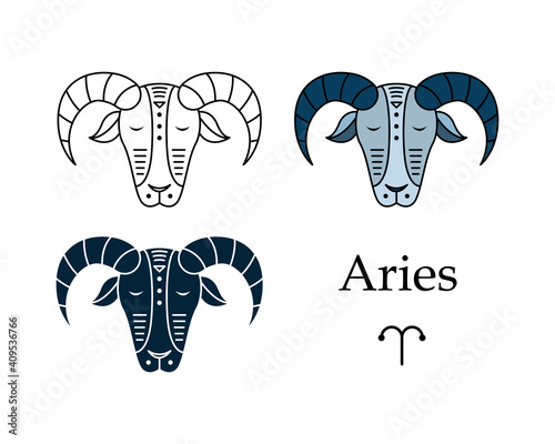 Vector illustration of a zodiac sign Aries. Line art, simple style. Astrology.