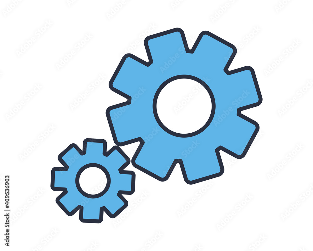 Vector element on a business theme in doodle style. Gears. Gear symbol vector sign isolated on white background. Vector element on a business theme in doodle style. Gears. Gear symbol vector sign isolated on white background.