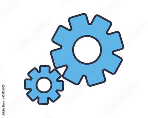 Vector element on a business theme in doodle style. Gears. Gear symbol vector sign isolated on white background.