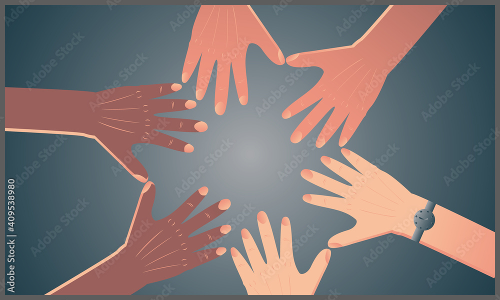 
vector illustration of conceptual symbol multiracial business hand making a circle