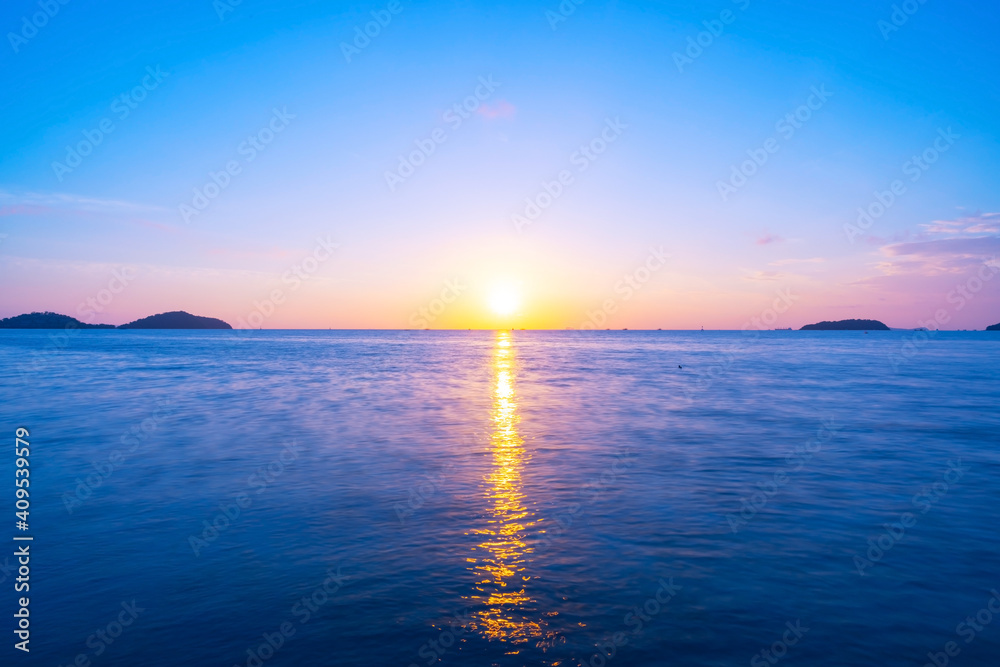 Beautiful sunset or sunrise over the ocean in Long exposure image Amazing light of nature landscape