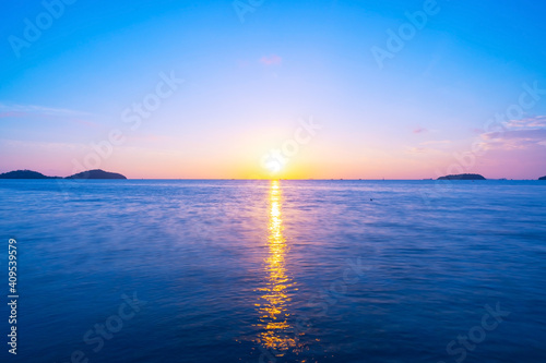 Beautiful sunset or sunrise over the ocean in Long exposure image Amazing light of nature landscape