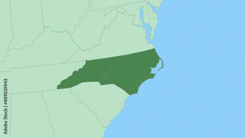 Map of North Carolina with pin of country capital. North Carolina Map