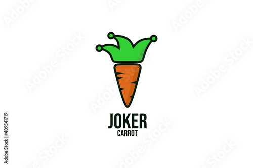 Joker carrot logo design template, vegetable symbol mascot, isolated in white background