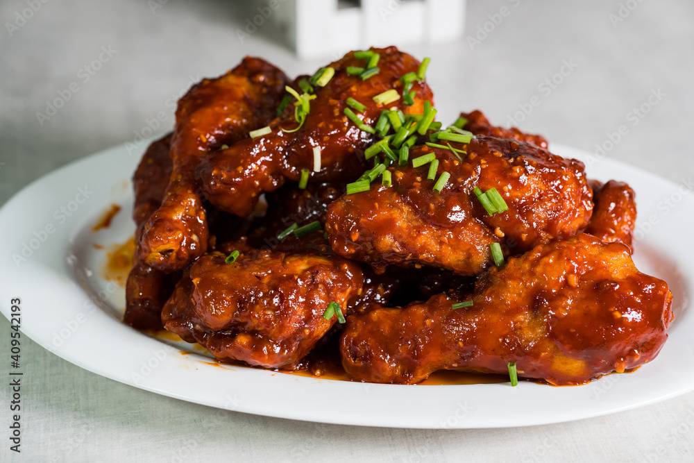 Korean yangnam crispy fried chicken with spring onion Korean yangnam crispy fried chicken with spring onion