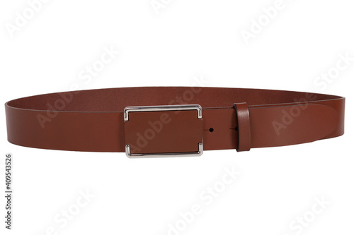 Brown leather collar isolated over white background.